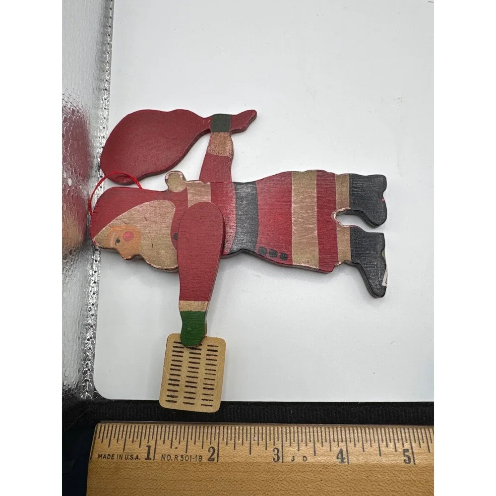 Midwest Importers of Cannon Falls Vintage Wooden Santa Ornament Movable Arm 4.5